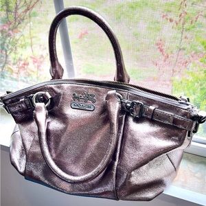 EUC Coach handbag Silver Madison Metallic Leather royal blue inside, Great C…